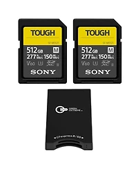 Sony Sf-m Series Tough 512GB Uhs-ii Sdxc Memory Card, 2-Pack, Bundle with CFexpress Type-b and Sd Uhs-ii Card Reader