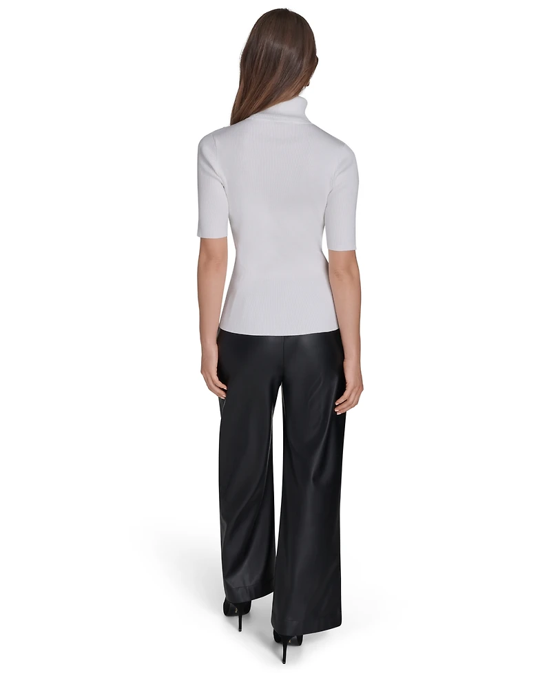 Halston Women's Ribbed 3/4-Sleeve Turtle Neck Top
