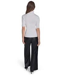 Halston Women's Ribbed 3/4-Sleeve Turtle Neck Top