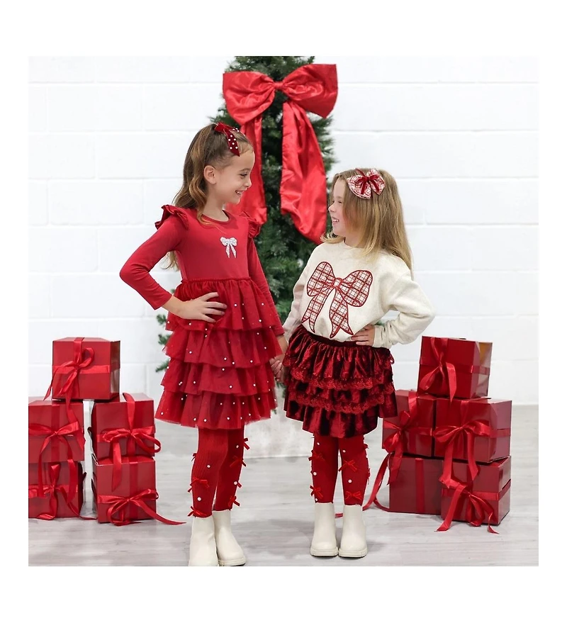 Sweet Wink Baby Girls Ruby Red Velvet Tiered Christmas Tutu Skirt