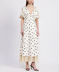 En Saison Women's Floretta Polka Dots Printed A-line Maxi Dress
