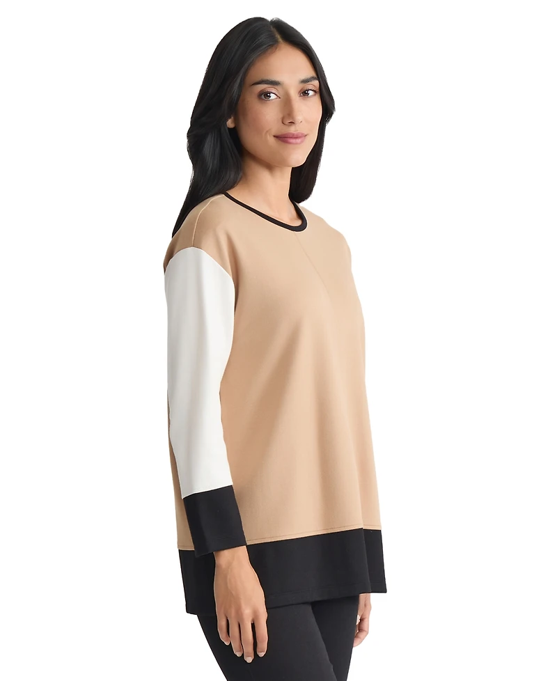 Jones New York Petite Long Sleeve Crew Neck Colorblock Top