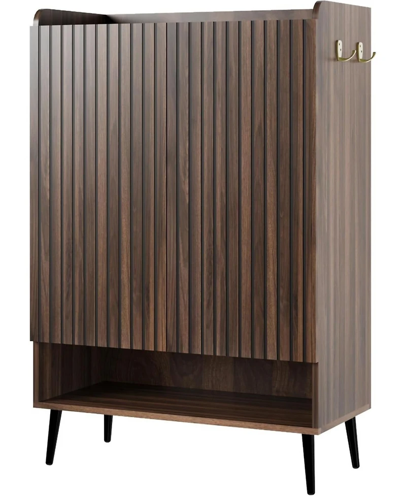 Shoe Cabinet，Large Shoe Cabinet with Doors,Adjustable Shelves, Shoe Organizer with Doors for Hallway, Entryway, Living Room,Nut-Brown