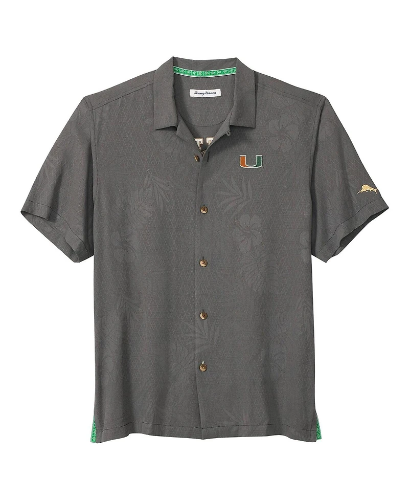 Tommy Bahama Men's Gray Miami Hurricanes Catch of the Day Camp IslandZone Button-Up Shirt