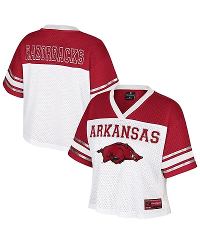 Colosseum Women's White Arkansas Razorbacks Treasure Cropped Football Jersey