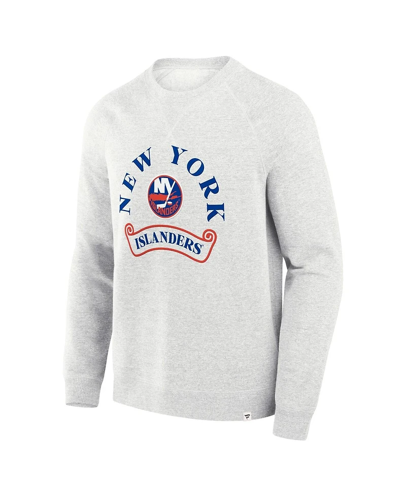 Fanatics Men's Heather Gray New York Islanders Banner Fleece Raglan Pullover Sweatshirt