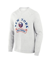 Fanatics Men's Heather Gray New York Islanders Banner Fleece Raglan Pullover Sweatshirt