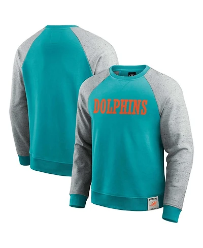 Darius Rucker Collection by Fanatics Men's Aqua/Heather Gray Miami Dolphins Colorblock Pullover Sweatshirt