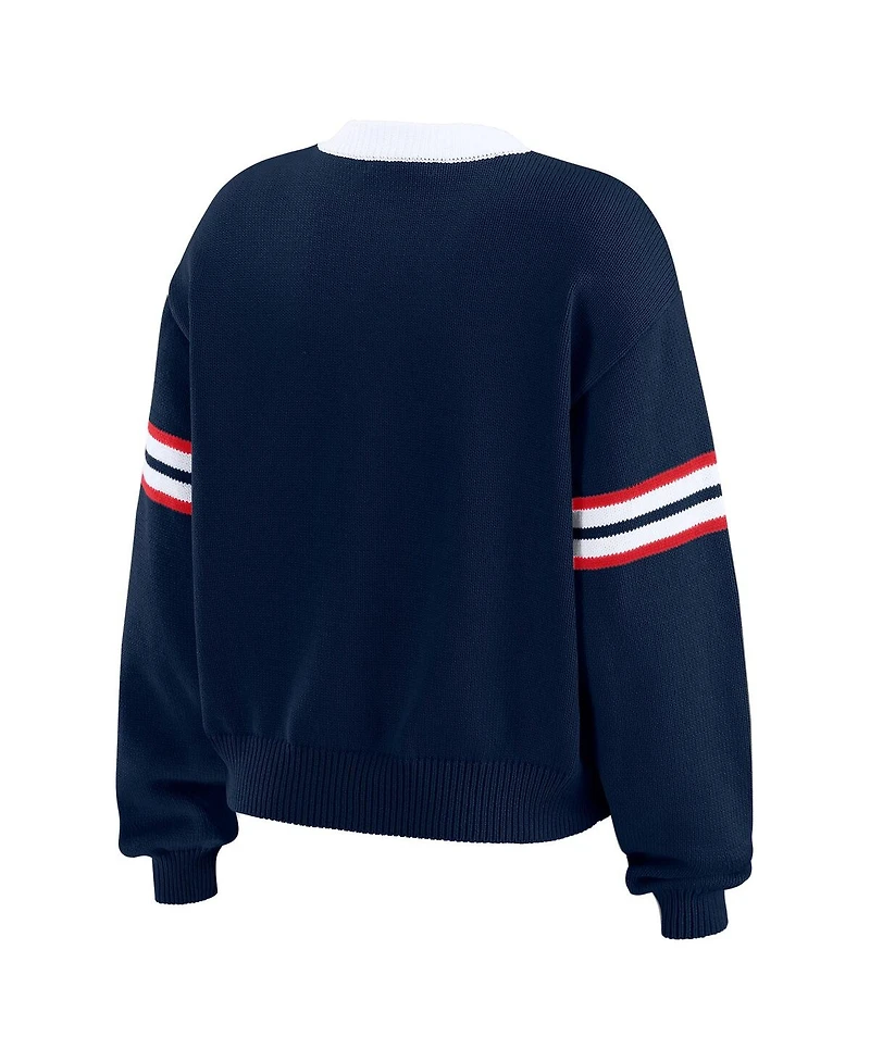 Wear by Erin Andrews Women's Navy New England Patriots Lace-Up Pullover Sweatshirt
