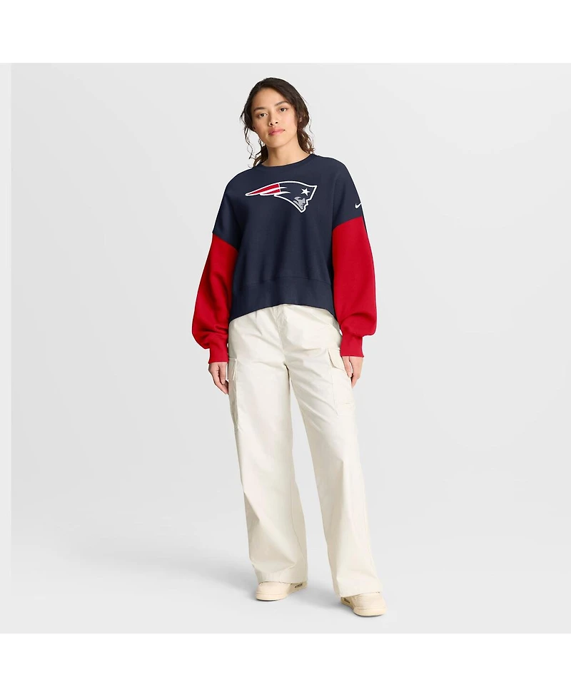 Nike Women's Navy New England Patriots Oversized Color-Block Pullover Sweatshirt