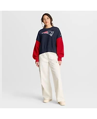 Nike Women's Navy New England Patriots Oversized Color-Block Pullover Sweatshirt
