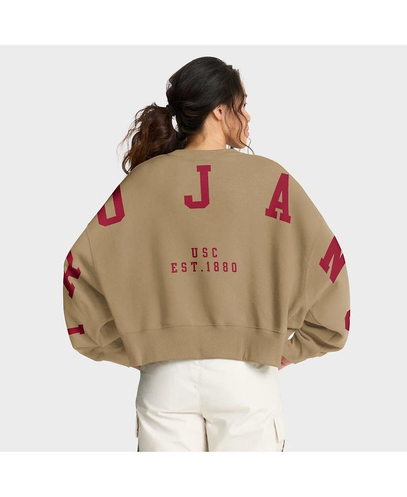 Nike Women's Tan Usc Trojans Oversized Phoenix 2-Hit Pullover Sweatshirt