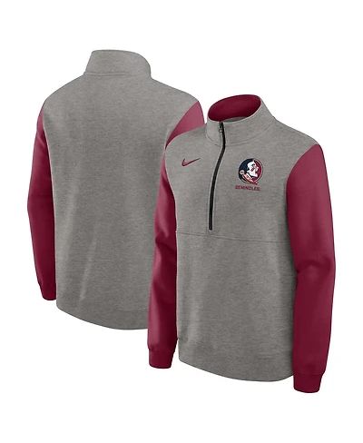 Nike Men's Heather Gray/Garnet Florida State Seminoles Club Fleece Half-Zip Pullover Sweatshirt