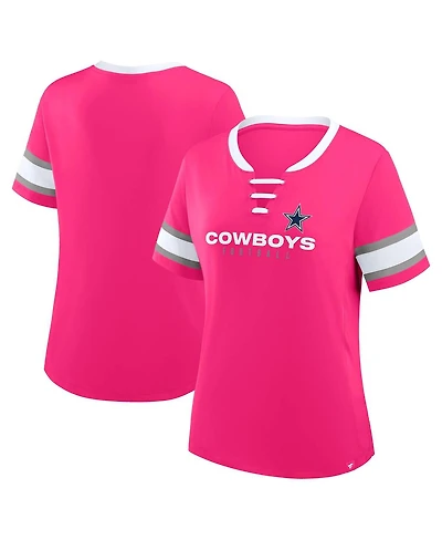 Fanatics Women's Pink Dallas Cowboys Redzone Draw Play Athena Lace-Up T-Shirt