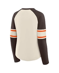 Fanatics Women's Cream/Brown Cleveland Browns Hometown Gridiron Hero Raglan Lace-Up V-Neck Long Sleeve T-Shirt