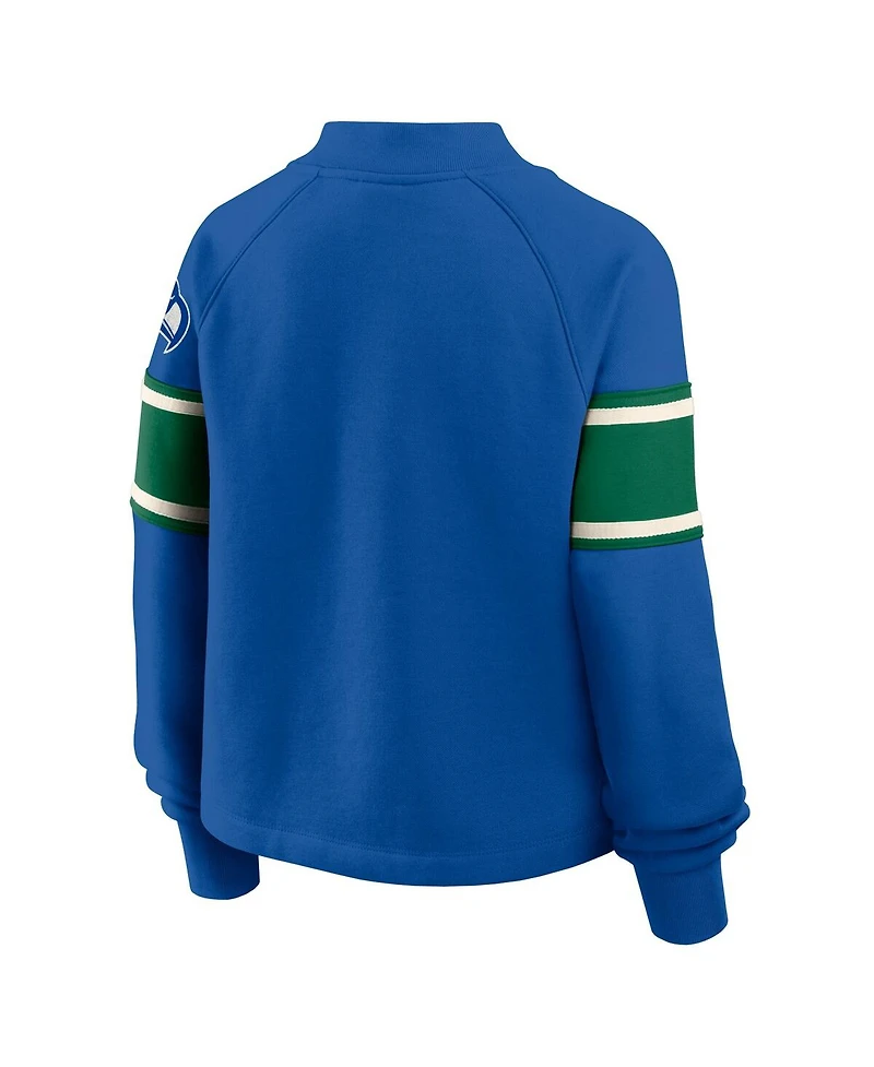 Fanatics Women's Royal Seattle Seahawks Oversized Hometown Toss Sweep Mock Neck Pullover Hoodie