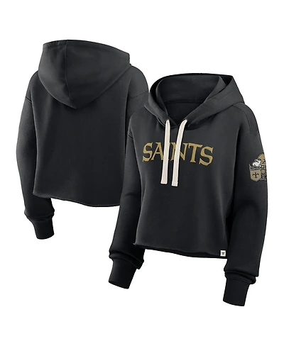 Fanatics Women's Black New Orleans Saints Oversized Hometown Heritage Cropped Hoodie
