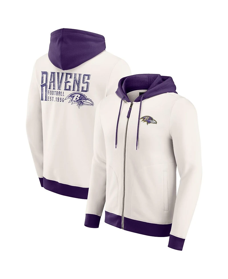 Darius Rucker Collection by Fanatics Men's Cream Baltimore Ravens Distressed Graphics Full-Zip Hoodie