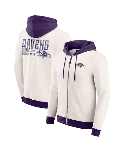 Darius Rucker Collection by Fanatics Men's Cream Baltimore Ravens Distressed Graphics Full-Zip Hoodie