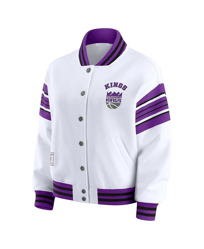 Wear by Erin Andrews Women's White Sacramento Kings Snap Front Fleece Sweatshirt