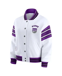Wear by Erin Andrews Women's White Sacramento Kings Snap Front Fleece Sweatshirt