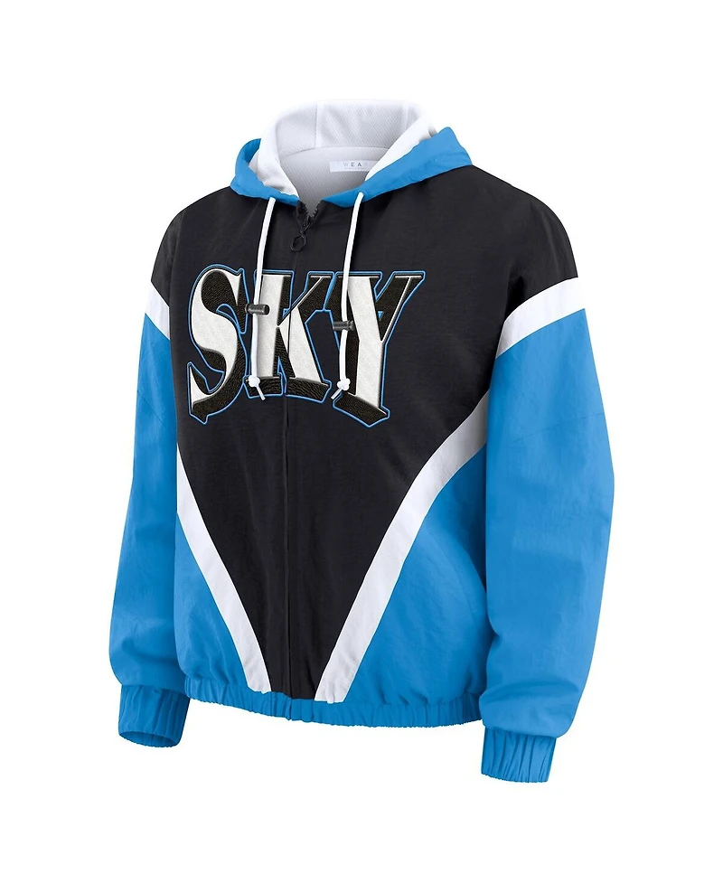 Wear by Erin Andrews Women's Blue/Black Chicago Sky Color Block Full-Zip Hoodie Windbreaker Jacket