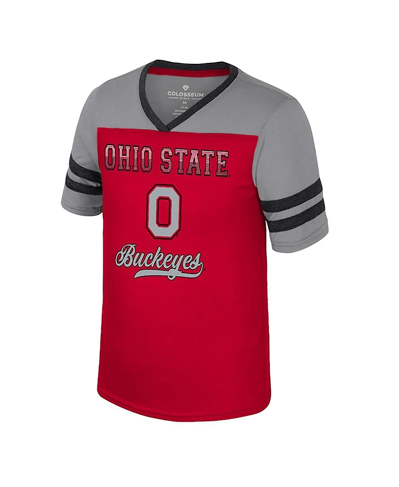 Colosseum Big Girls Scarlet Ohio State Buckeyes Princess Bubblegum Bling T-Shirt