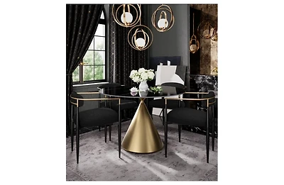 Morden Fort 47" Round Faux Marble Dining Set with 4 Dining Boucle Arm Chairs for Kitchen, Dining Room