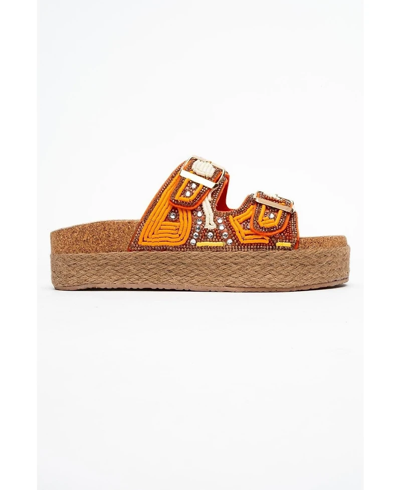 Prologue Shoes Bobby Beaded Straw Platform Slide Sandal (Women)
