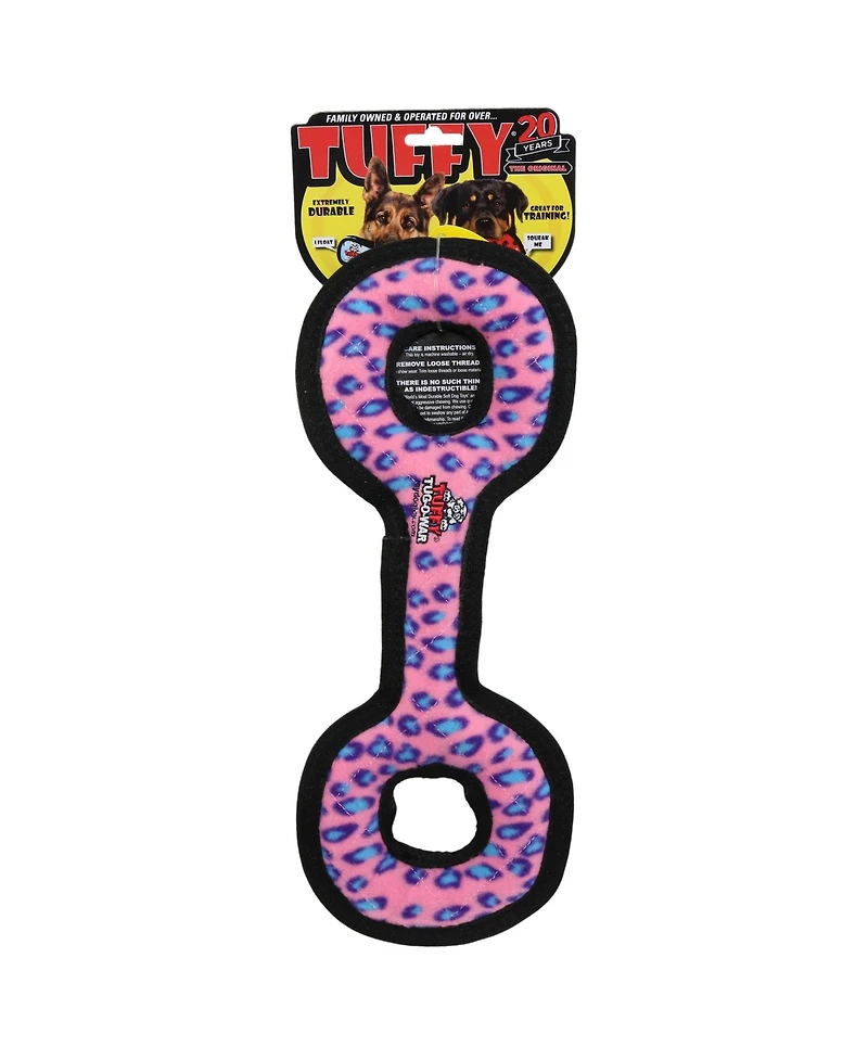 Tuffy Medium Tug-o-War Pink Leopard, Durable Plush Squeaky Dog Toy