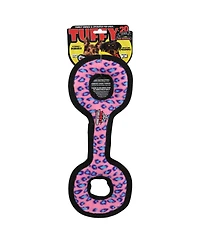 Tuffy Medium Tug-o-War Pink Leopard, Durable Plush Squeaky Dog Toy