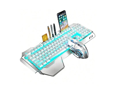 Wireless Gaming Keyboard and Mouse Combo - Backlit Keyboard with Rechargeable 3000mAh Battery,Removable Wrist Rest and 7 Color Mute Mouse