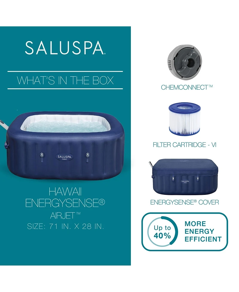 Bestway SaluSpa Hawaii Smart AirJet Inflatable Hot Tub with EnergySense Cover