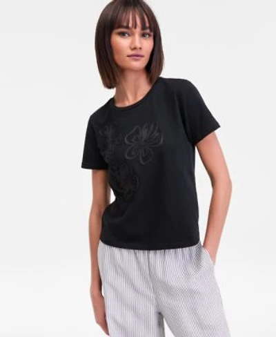 I.N.C. International Concepts Womens Short Sleeve Floral Embroidered T Shirt Macys Exclusive