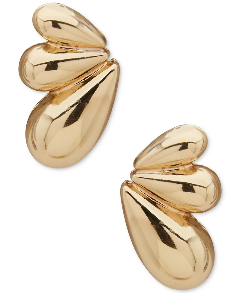 Anne Klein Gold-Tone Puffy Fan Button Earrings