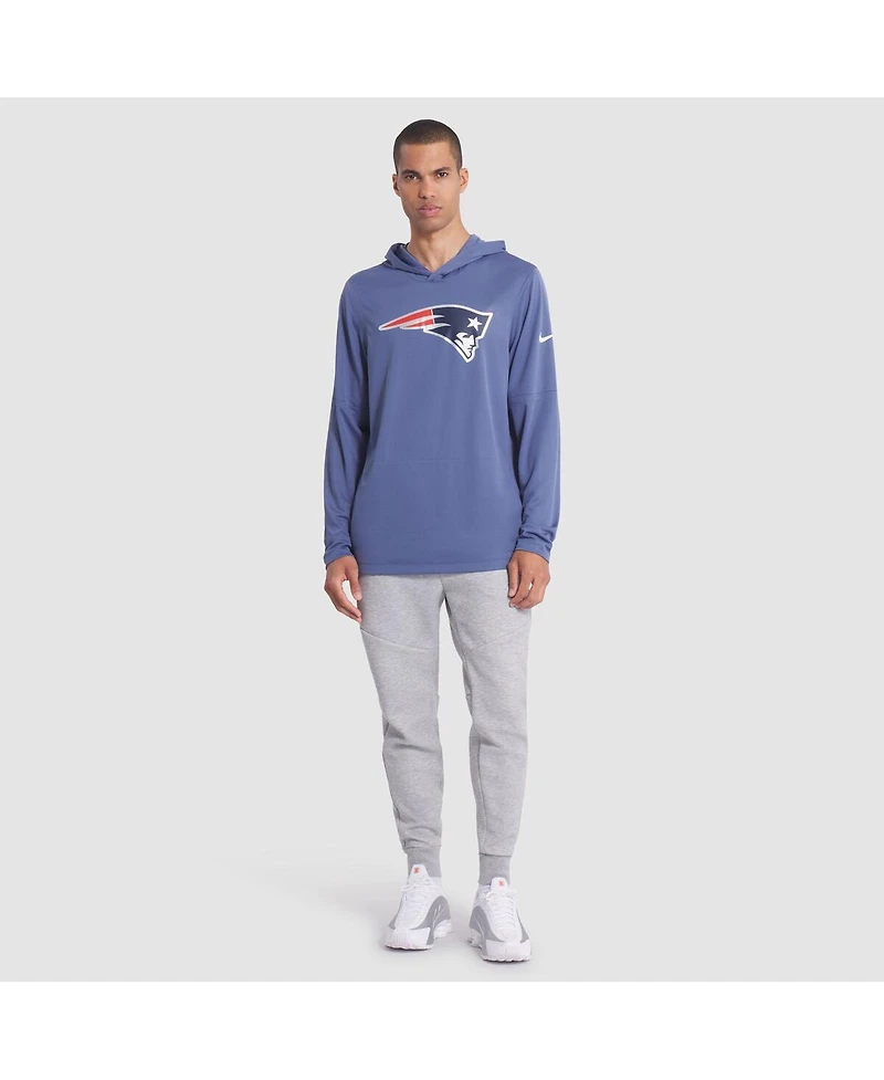 Nike Men's Storm Blue New England Patriots 2025 Rivalries Collection Sideline Dri-fit Long Sleeve Hoodie T-Shirt
