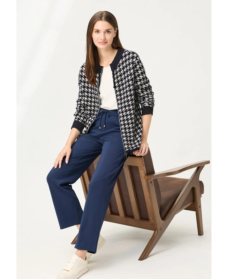 Olsen Women's Houndstooth Zip Front Cardigan