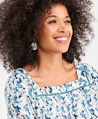 Style & Co Women's Printed Square-Neck Long Flutter-Sleeve Top, Macy's Exclusive