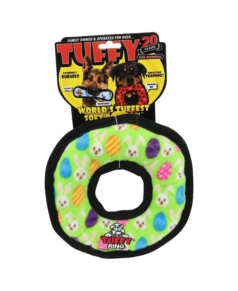 Tuffy Holiday Medium Ring Egg 2 Pack, Durable Plush Squeaky Dog Toy