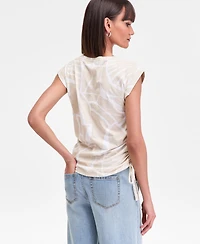 I.n.c. International Concepts Women's Printed Drawstring-Side Top, Macy's Exclusive
