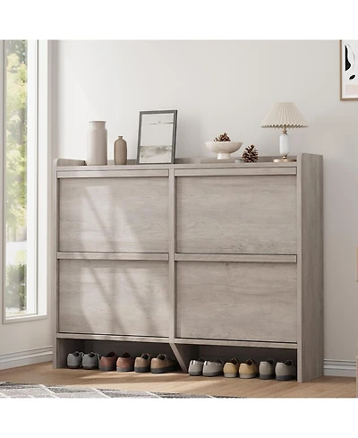 Shoe Cabinet with 4 Flip Drawers, Wooden Shoe Organizer with Adjustable Shelf, Shoe Storage for Entryway