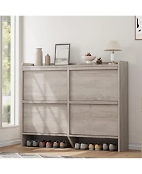 Shoe Cabinet with 4 Flip Drawers, Wooden Shoe Organizer with Adjustable Shelf, Shoe Storage for Entryway