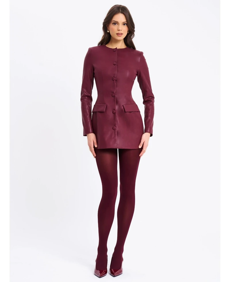 Miss Circle Women Baila Burgundy Faux Leather Blazer Mini Dress