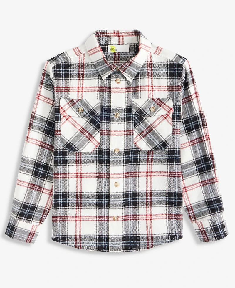 Epic Threads Boys 7-8 Blaze Plaid Flannel Shirt, Macy's Exclusive