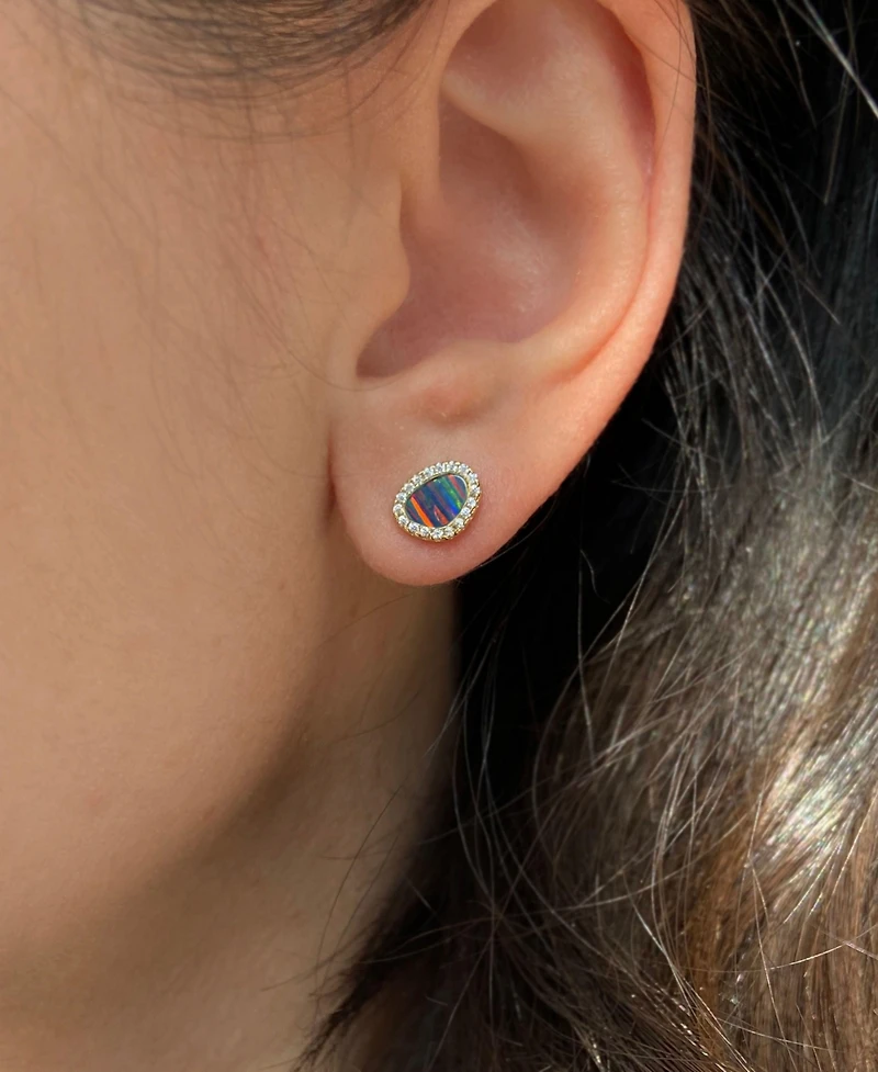 Kamaria Pebble Stud Earrings With Lab-Grown Opal 14k Gold Plated Sterling Silver
