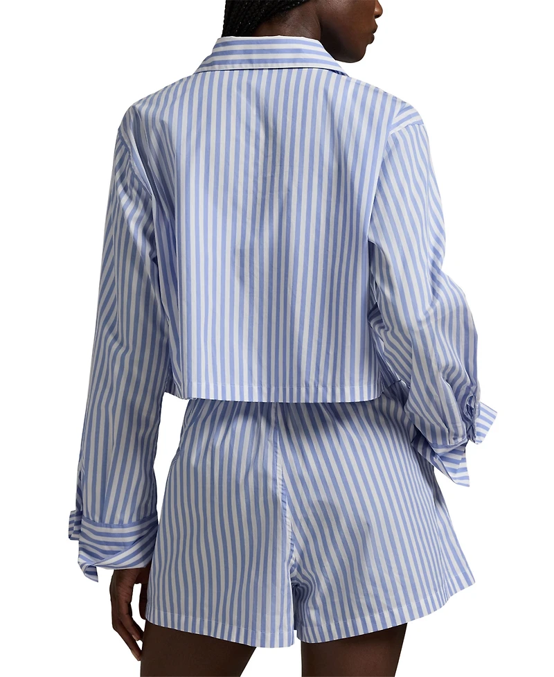 Polo Ralph Lauren Women's 2-Piece Cropped Shirt and Boxer Shorts Pajama Set