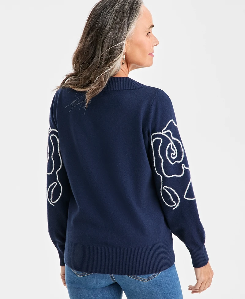 Style & Co Petite Embroidered Soutache Long-Sleeve Sweater, Macy's Exclusive