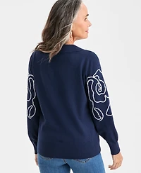Style & Co Petite Embroidered Soutache Long-Sleeve Sweater, Macy's Exclusive