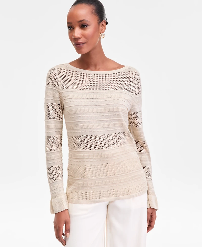 I.n.c. International Concepts Women's Ruffled Pointelle Sweater, Macy's Exclusive