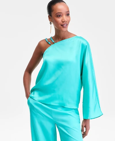 I.n.c. International Concepts Women's Asymmetric Beaded-Strap Top, Exclusively at Macy's